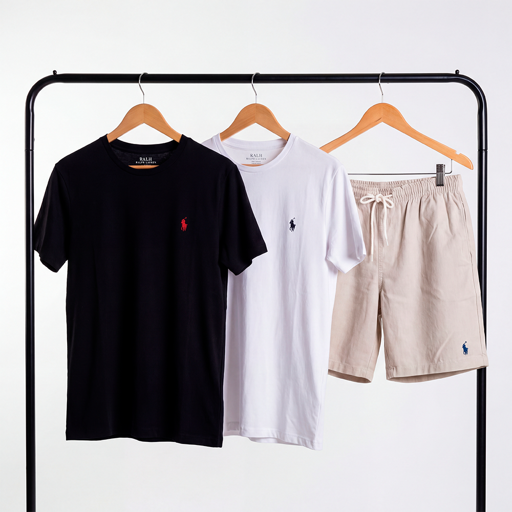Kit 2 Basic Ralph Lauren T-shirts + 1 Linen Shorts