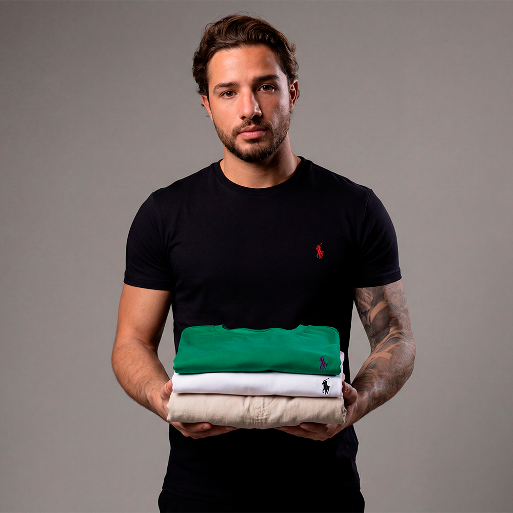 Kit 2 Basic Ralph Lauren T-shirts + 1 Linen Shorts